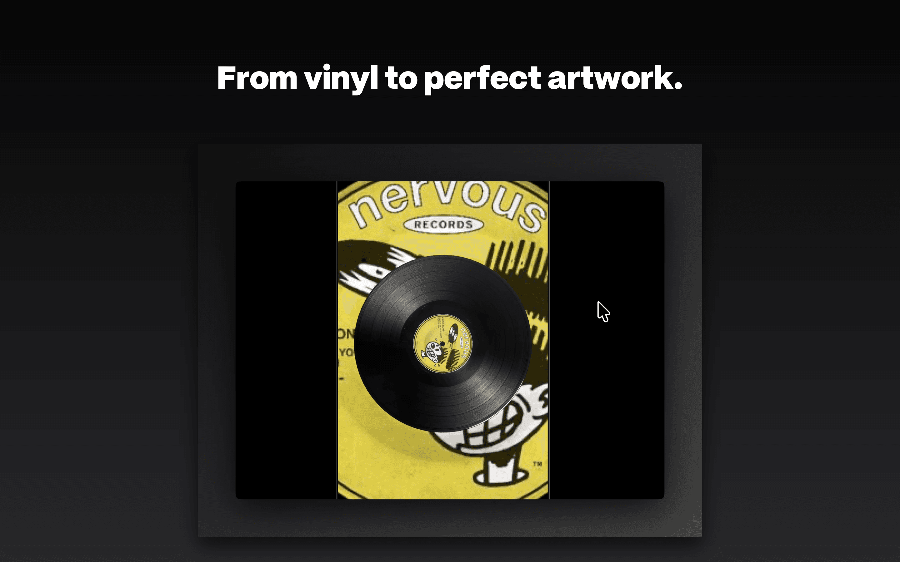 Rendered vinyl video frame with a yellow record label spinning over album artwork.